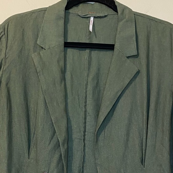 Free People Linen Blend Military Style Blazer Olive Green - Picture 4 of 10
